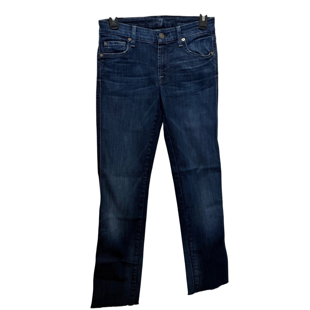 7 For All Mankind Kimmle Straight Leg Jeans Dark Wash Raw Hem Size 26